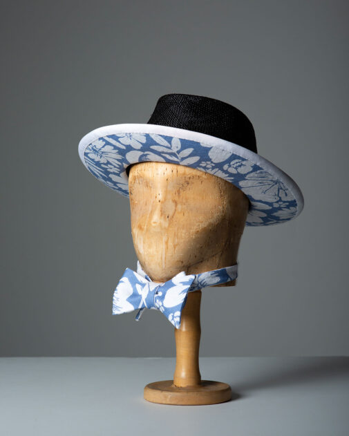 David-Dunkley-Fine-Millinery-King's-Plate-2023-Whitney-Linen-Panama-Bow-Tie-Hat-Millinery-hat-shop-Toronto